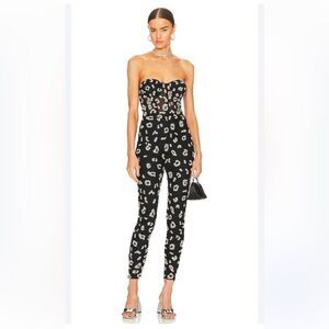 Retrofete Kendall Jumpsuit in Black & Silver Leopard NWT